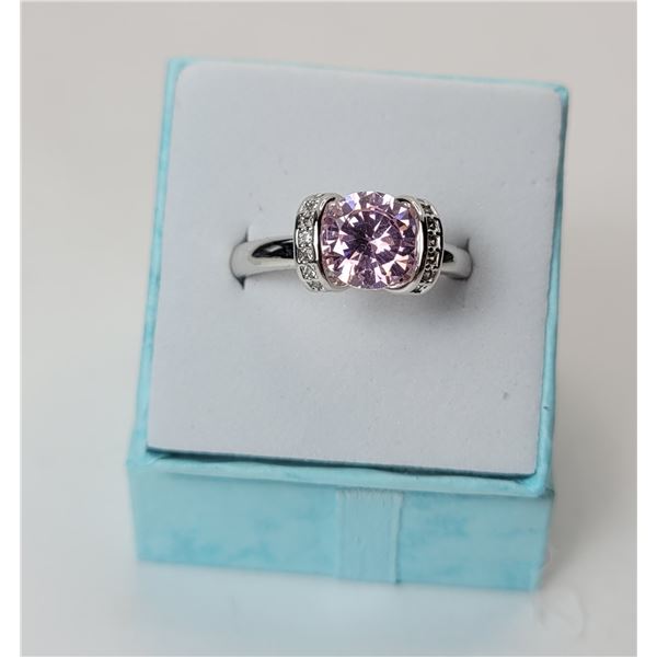 12)  LAB CREATED PINK SAPPHIRE WITH CLEAR