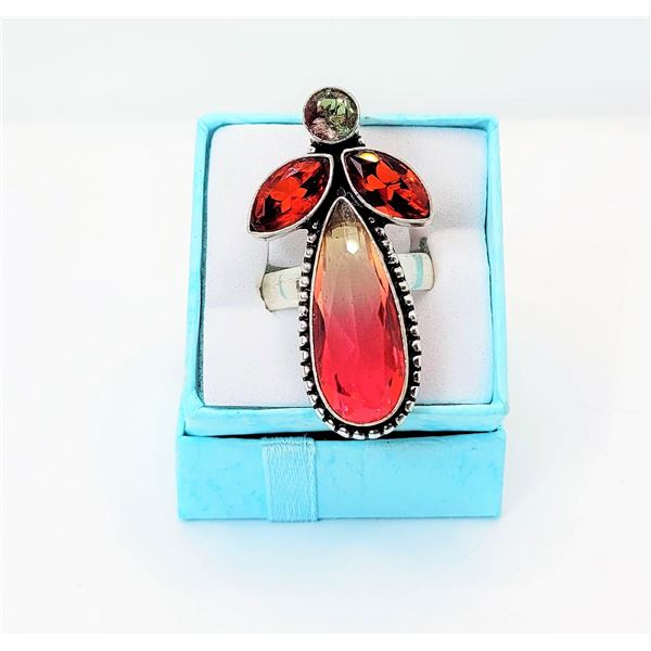 10)  LAB CREATED BI-COLORED TOURMALINE RING