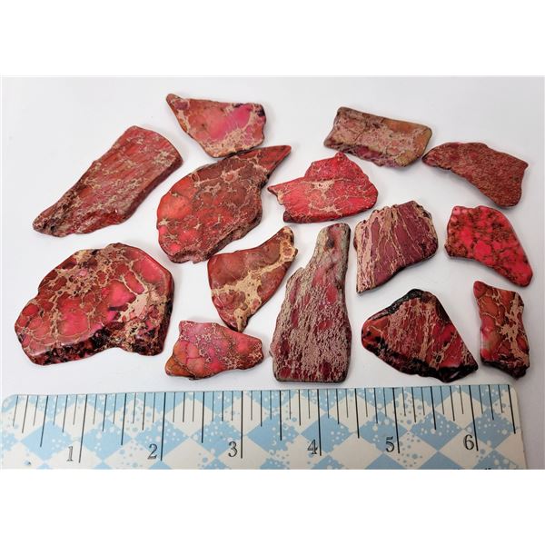 25)  LOT OF 14 RED JASPER SLICE MINERAL