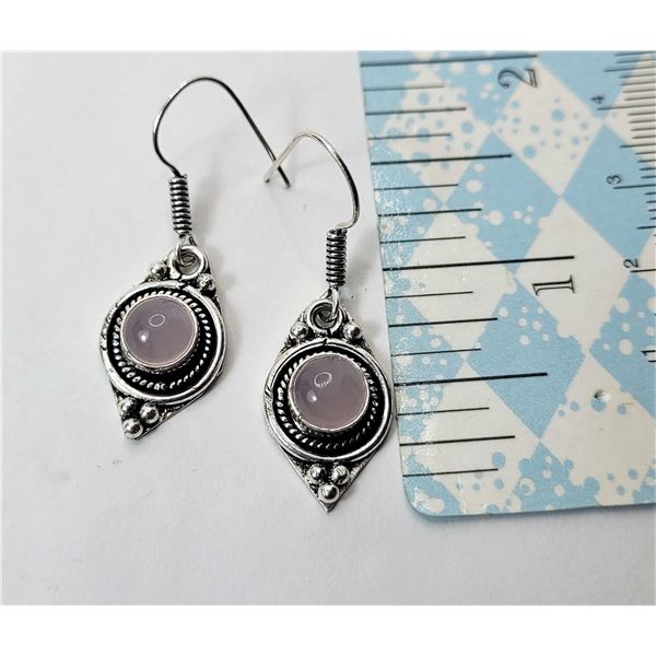 24)  SILVER TONE ROSE QUARTZ EARRINGS ON