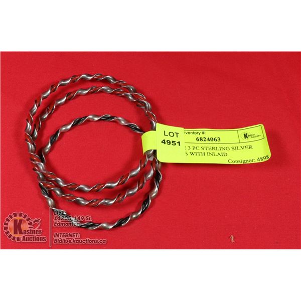 3 PC STERLING SILVER BANGLES WITH INLAID