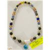 Image 1 : COLORFUL GLASS BEADS ON SILVER WIRE 18" W PENDANT