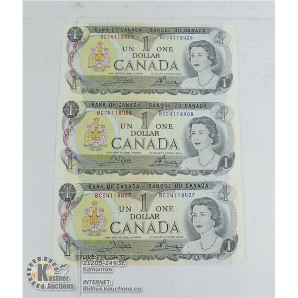 THREE $1 BILLS IN SEQUENCE