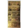 Image 1 : 26)  LOT OF 5 24K GOLD FOIL US 1886 BANKNOTES,