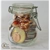 Image 1 : SMALL JAR FULL OF VARIOUS COINS, TOKENS,