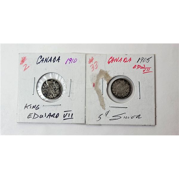 6)  LOT OF 2 CANADIAN KING EDWARD VII SILVER