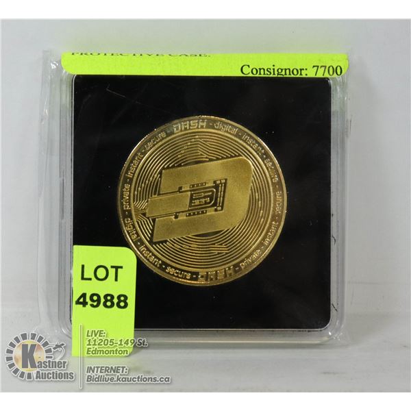 MINT GOLD PLATED DASH COIN  IN PROTECTIVE CASE.
