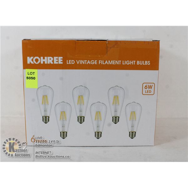 LED VINTAGE FILAMENT LIGHT BULBS SIX PACK.