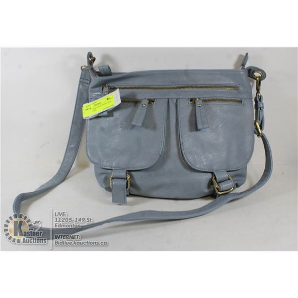 BLUE LEATHER PURSE WITH OVER THE SHOULDER