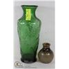 Image 1 : MADE IN ITALY GREEN GLASS VASE & GLAZED POTTERY
