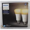 Image 1 : 2 PACK PHILIPS HUE A19 LED BLUETOOTH LIGHT BULBS