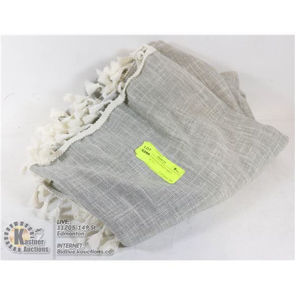 GREY AND WHITE LINEN TABLE CLOTH 55" X 70"