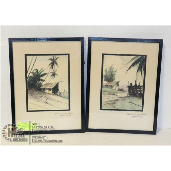 2 PC ANTIQUE ORIG FRAMED WATERCOLORS. SAO PAULO