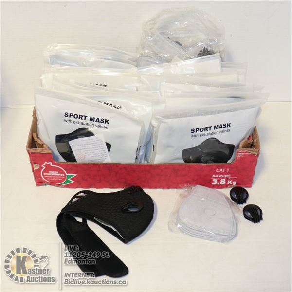 FLAT OF SPORT MASKS WITH EXCELLATION VALVES.