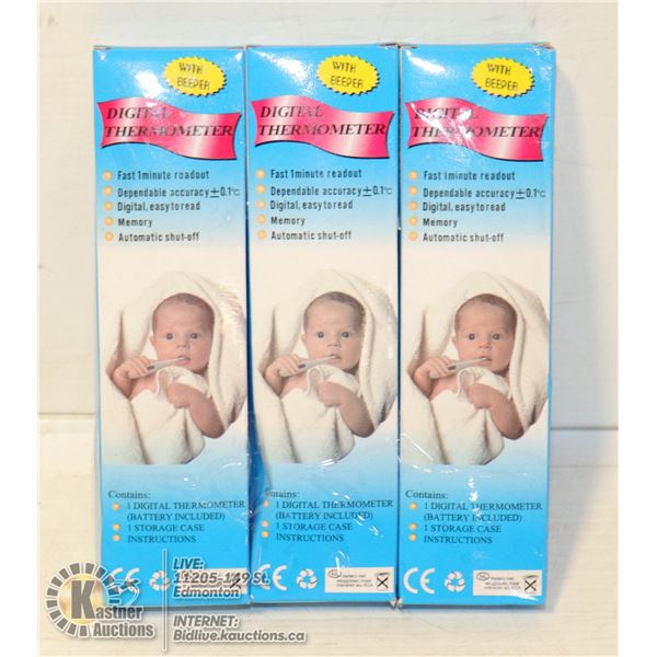 LOT OF 3 DIGITAL THERMOMETERS.