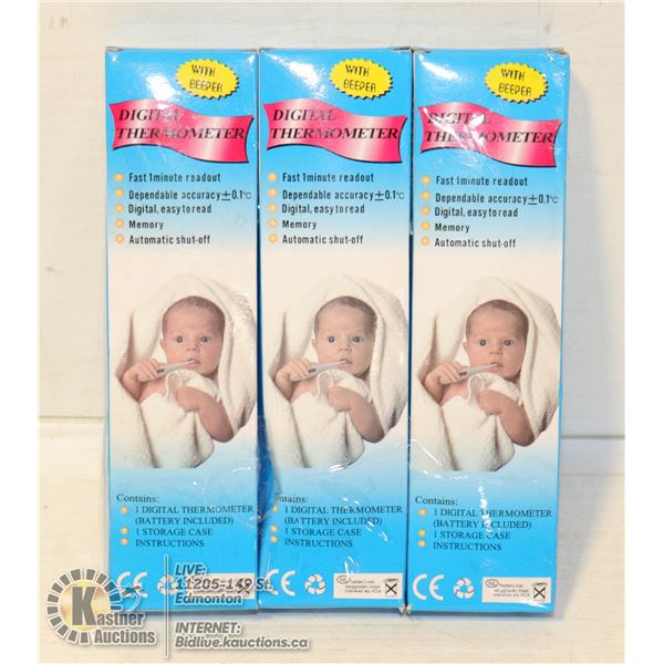 LOT OF 3 DIGITAL THERMOMETERS.