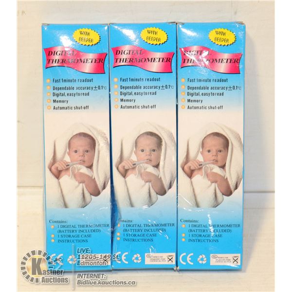 LOT OF 3 DIGITAL THERMOMETERS.