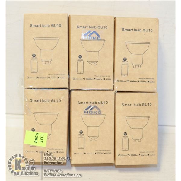 LOT OF 6 MOKO SMART BULBS. GU10.