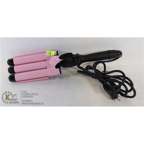 TRIPLE BARREL CURLING WAND, NO BOX, MM UNKNOWN.