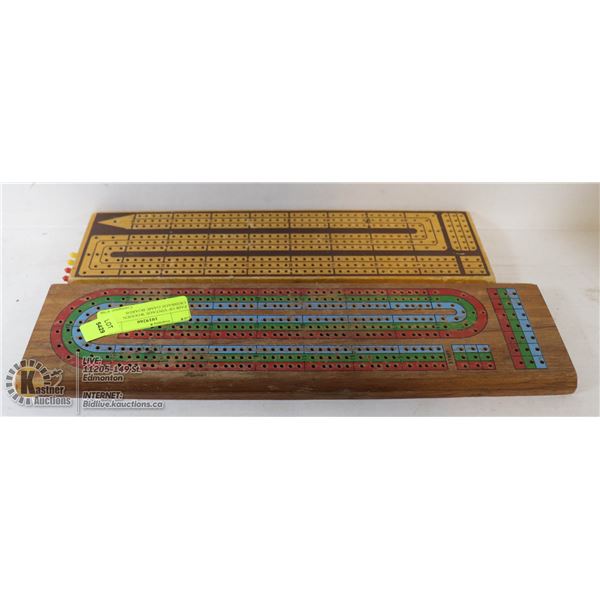 PAIR OF VINTAGE WOODEN CRIBBAGE GAME BOARDS