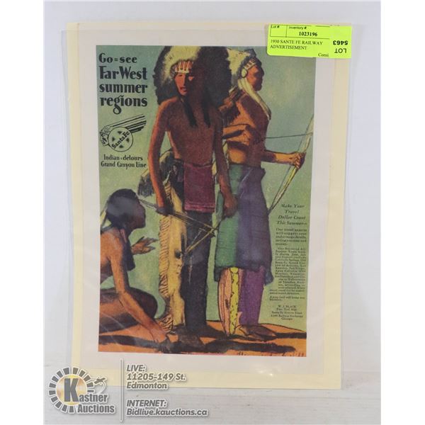 1930 SANTE FE RAILWAY ADVERTISEMENT