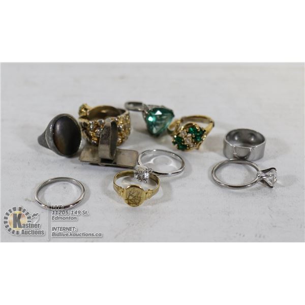 LOT OF TEN ASSORTED VINTAGE RINGS COSTUME ETC