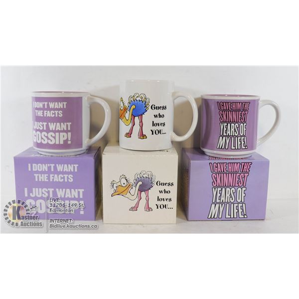 3 FUN NEW MUGS WITH GIFT BOXES.
