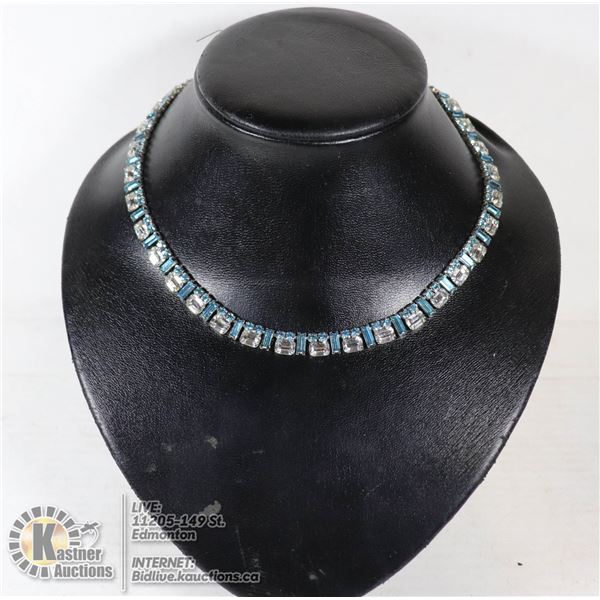 BLUE AND CLEAR STONE COSTUME JEWELLERY NECKLACE