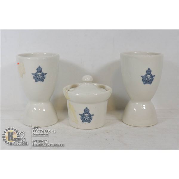 2 RCAF EGGS CUPS & MEDALTA LIDDED SUGAR