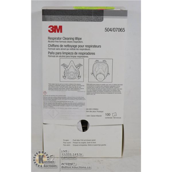 BOX OF 3M 100PC RESPIRATOR CLEANING WIPES