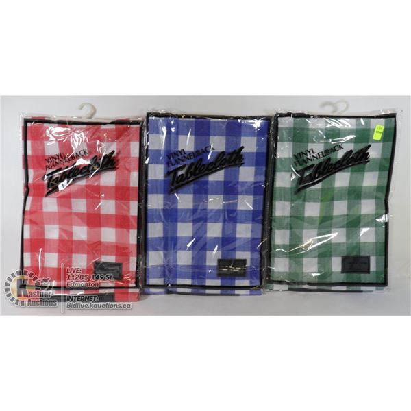 LOT OF 3 VINYL FLANNELBACK TABLECLOTHS