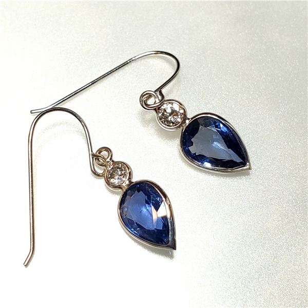 TN188-18 14K  CEYLON SAPPHIRE DIAMOND EARRINGS