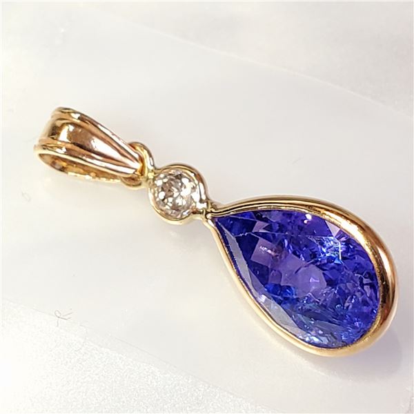 TN188-12 14K  HANDCRAFTED TANZANITE DIAMOND PENDAN