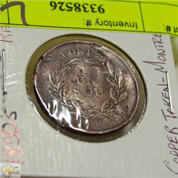 RARE 1850'S MONTREAL UN SOU AGRICULTURE AND