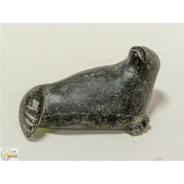 INUIT SOAPSTONE SEAL CARVING SIGNED BY ARTIST