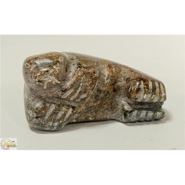 INUIT SOAPSTONE SEAL CARVING INITIALLED BY ARTIST
