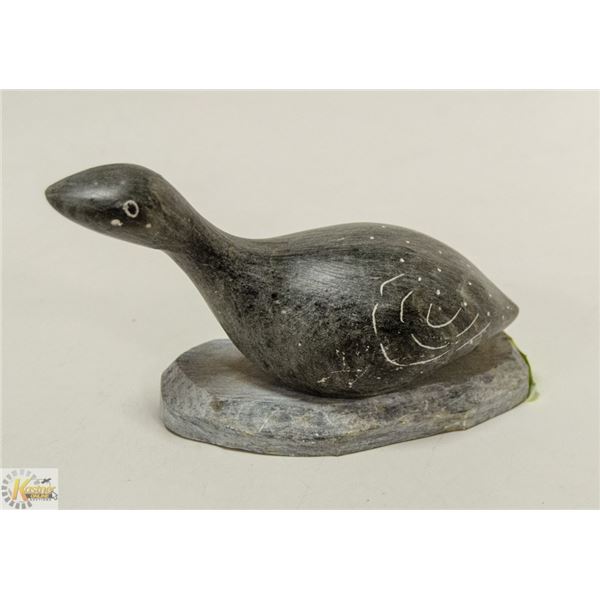 INUIT SOAPSTONE BIRD CARVING SIGNED ON BASE