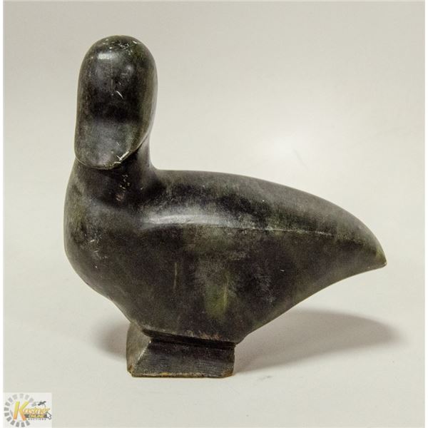 LARGE INUIT SOAPSTONE WATERFOWL CARVING SIGNED