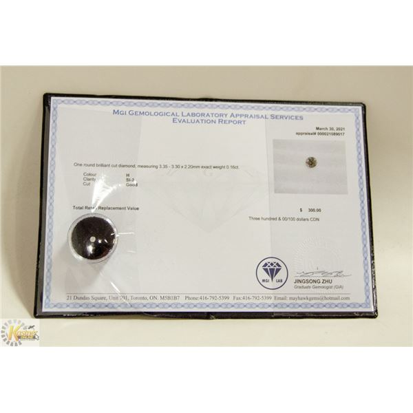 MGI LAB APPRAISED COA GENUINE 0.16ct DIAMOND