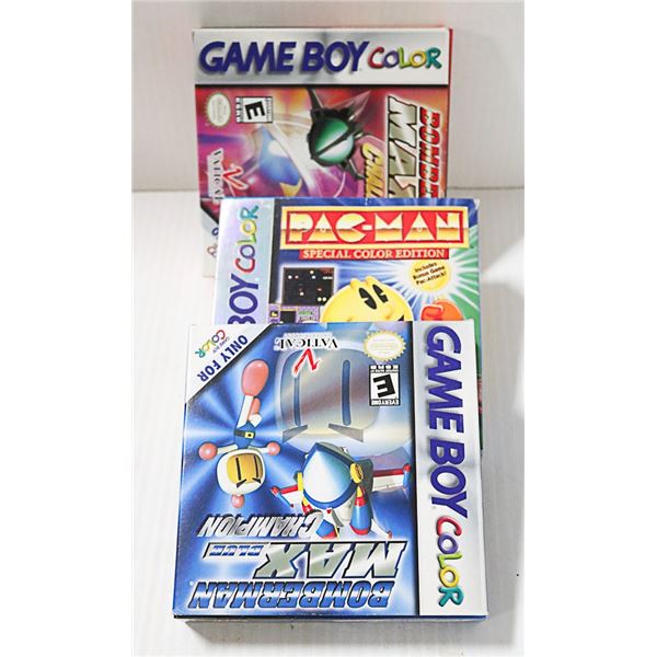 3 GAME BOY COLOR GAMES INCLD PAC MAN & 2 X BOMBER