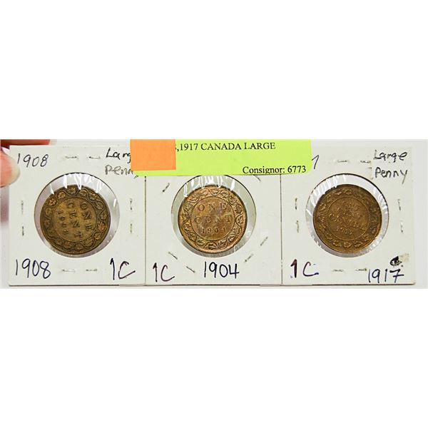 1904,1908,1917 CANADA LARGE CENTS