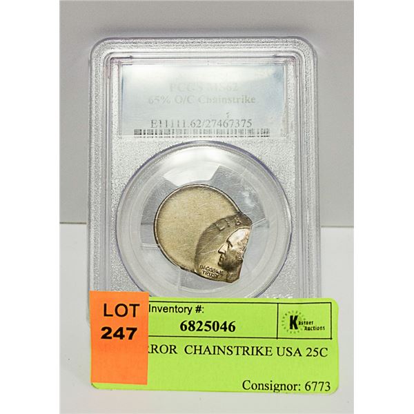 MINT ERROR  CHAINSTRIKE USA 25C  65% O/C