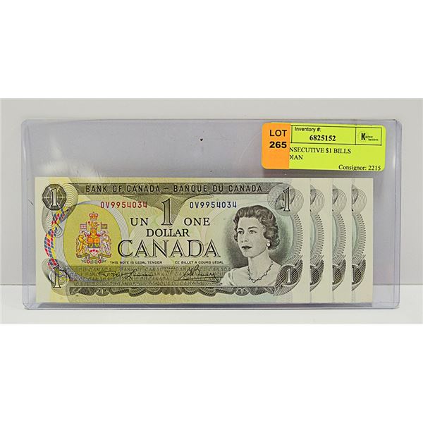 5 X CONSECUTIVE $1 BILLS CANADIAN