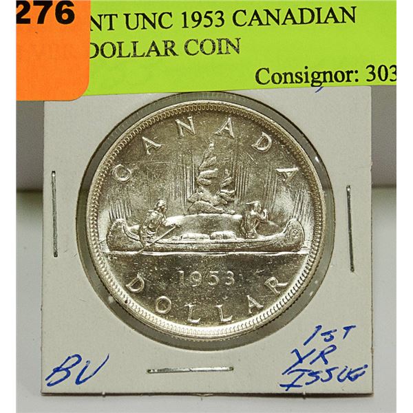 BRILLIANT UNC 1953 CANADIAN SILVER DOLLAR COIN