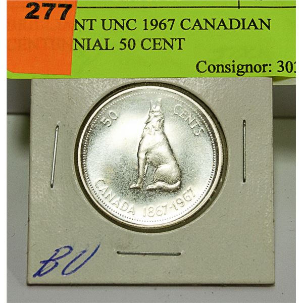 BU 1967 CANADIAN CENT. SILVER 50 CENT COIN