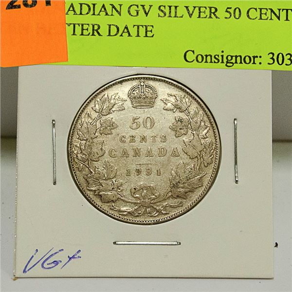 1931 CANADIAN GV SILVER 50 CENT COIN BETTER DATE