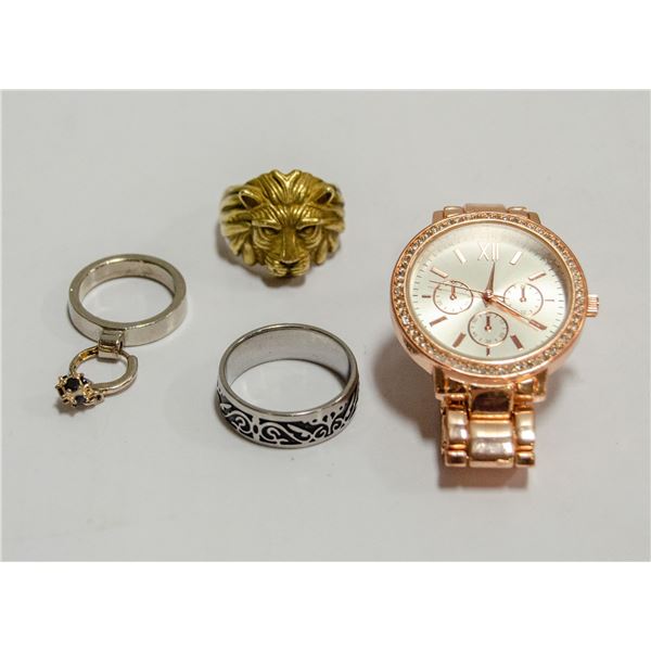 LOT OF JEWELLERY-ROSE GOLD TONE WATCH CRYSTAL