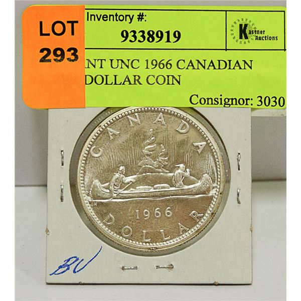 BRILLIANT UNC 1966 CANADIAN SILVER DOLLAR COIN