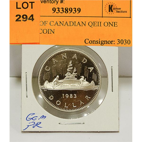 GEM PROOF CANADIAN QEII ONE DOLLAR COIN