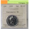 Image 1 : 1999 CANADIAN 50 CENT COIN CERT ICCS MS-67